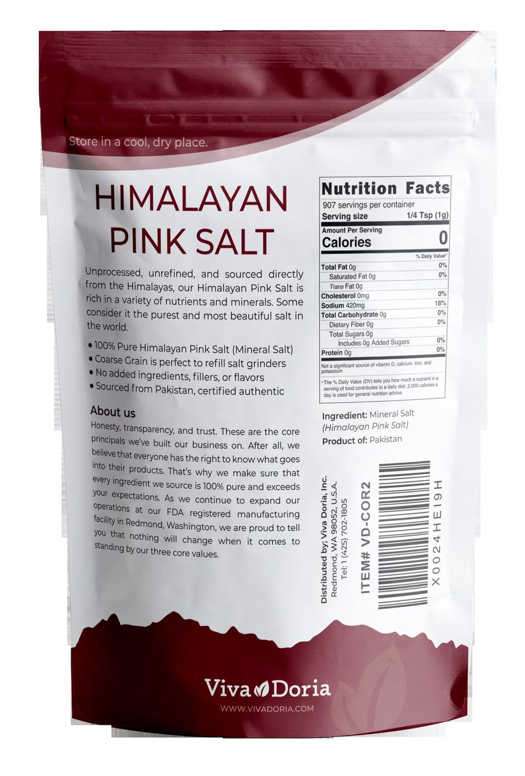 Himalayan Pink Salt Coarse Grain Crystal Sea Salt, 2 Lbs Certified Authentic Himalayan Salt for Grinder Refills