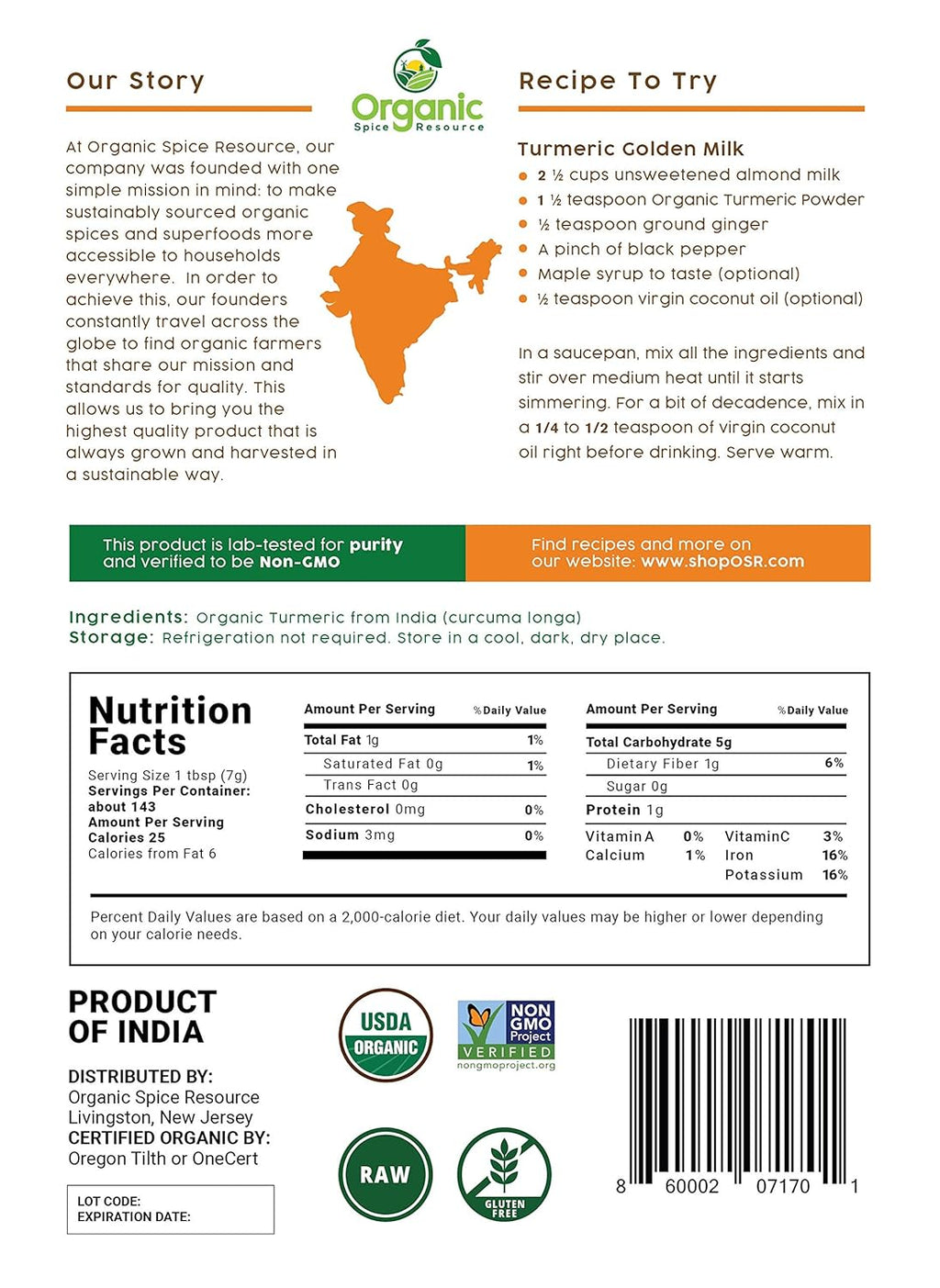 Organic Turmeric Powder W/Curcumin | 35.27 Ounce / 2.2 LBS | USDA Organics and N