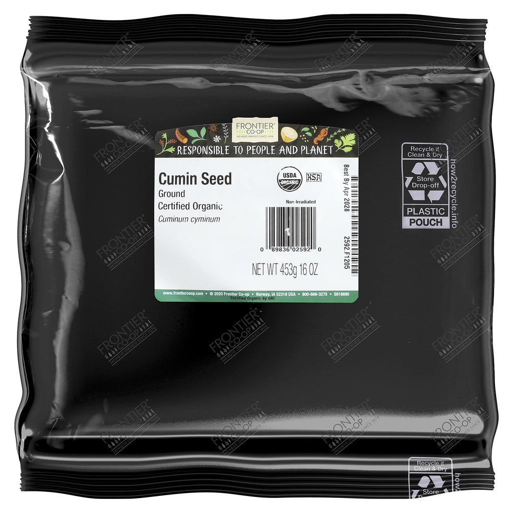 Frontier Natural Products Organic Ground Cumin Seed 16 Oz 453 G Kosher, Organic