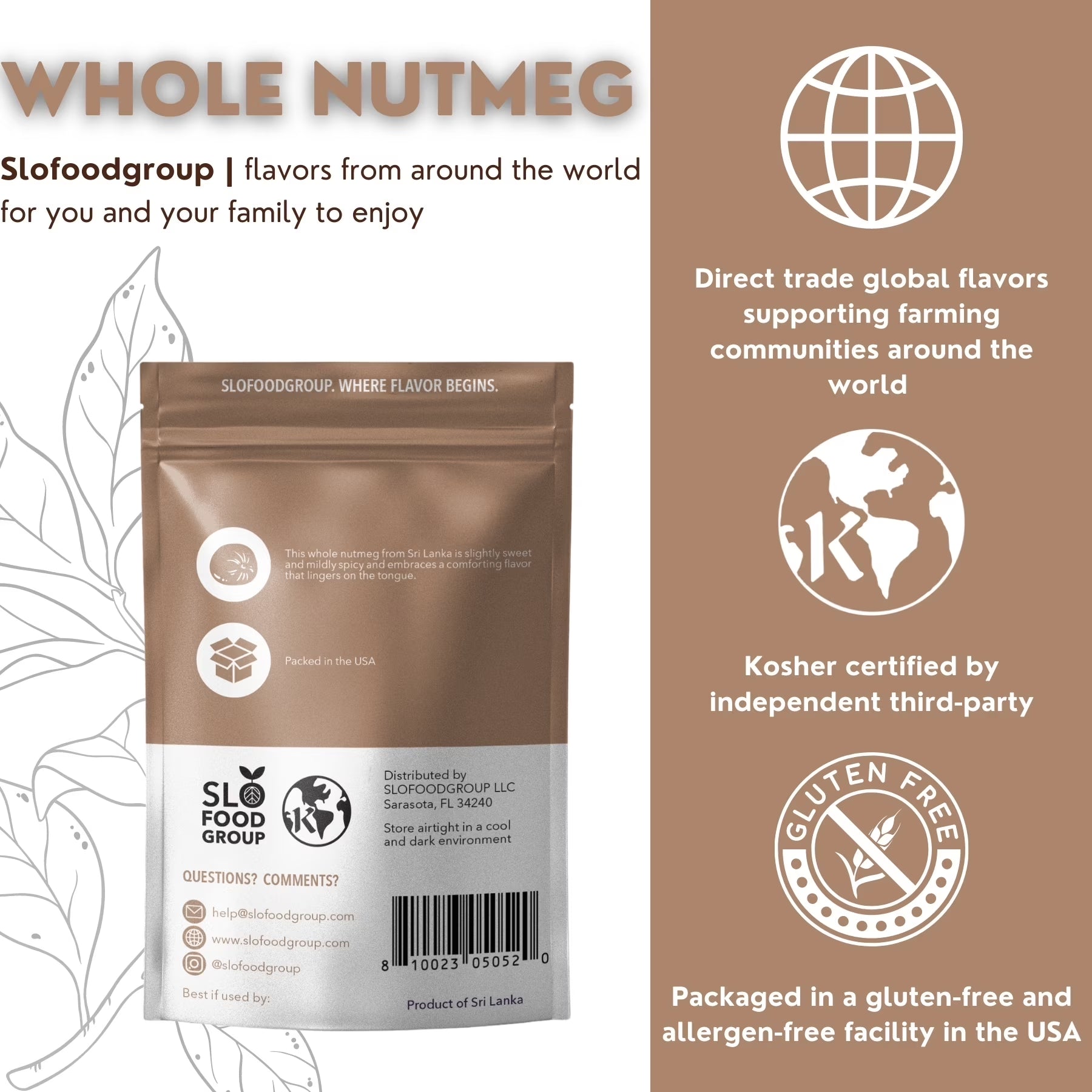 Gourmet Whole Nutmeg Grown in Sri Lanka (8 Ounces)
