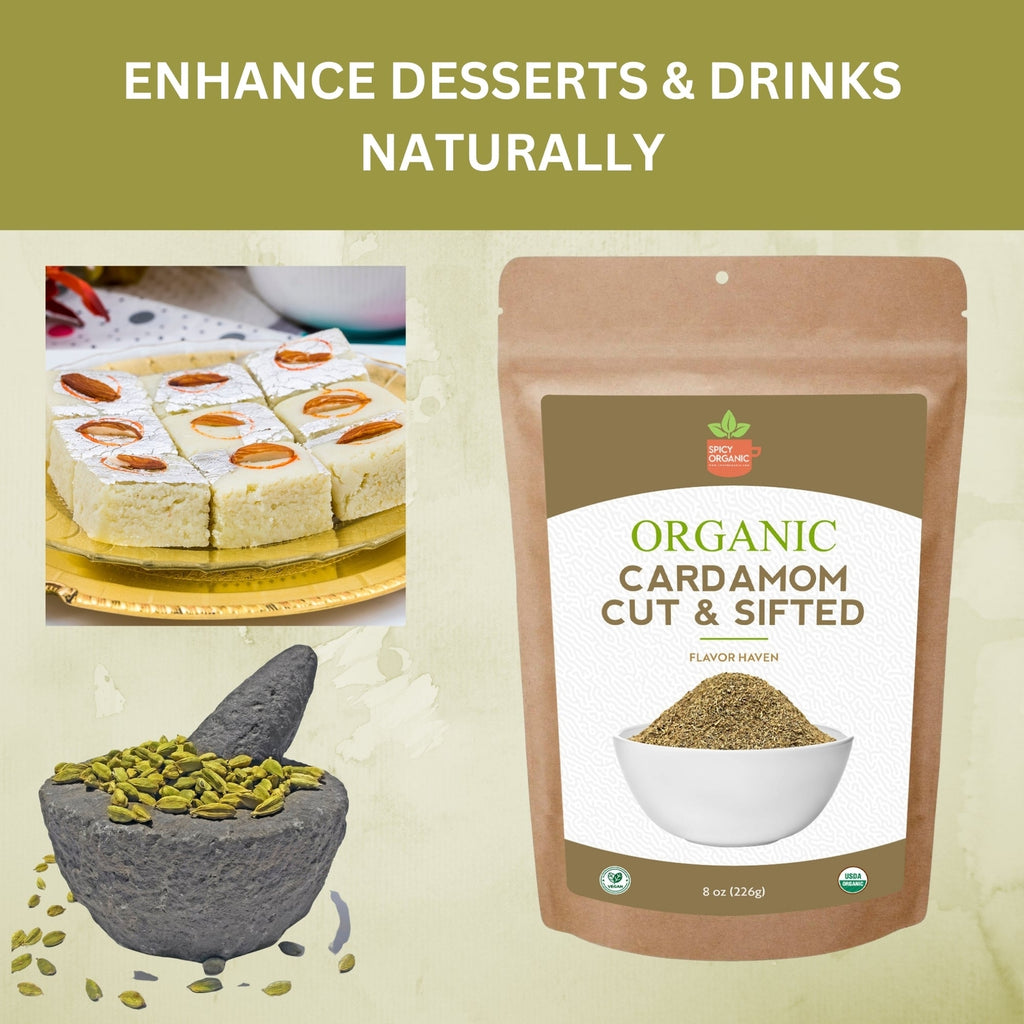 Organic Cut & Sifted Cardamom- Pure Flavor Boost for Beverges, Cooking & Baking