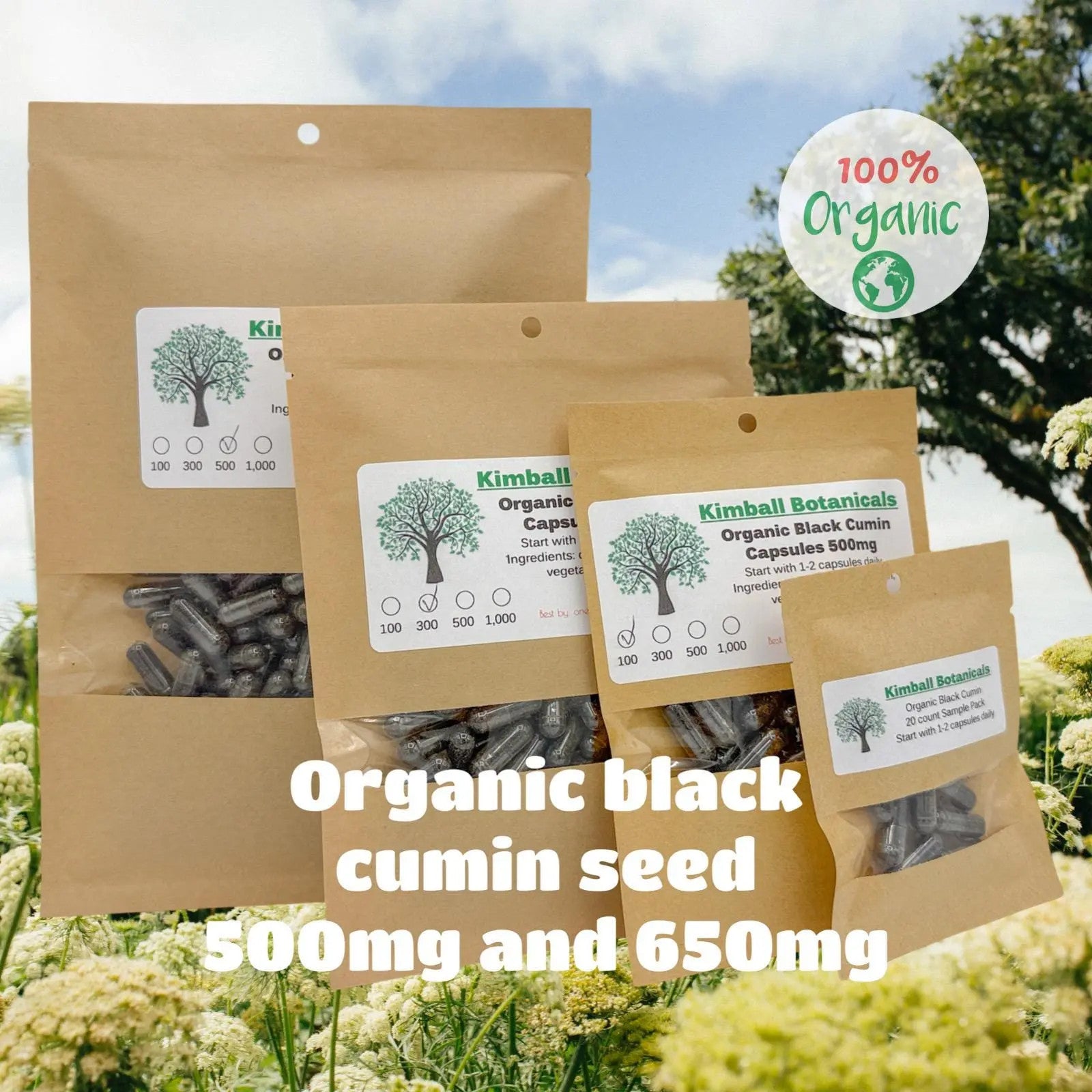 USDA Certified Organic Black Cumin Seed (Nigella Sativa) 500Mg and 650Mg,