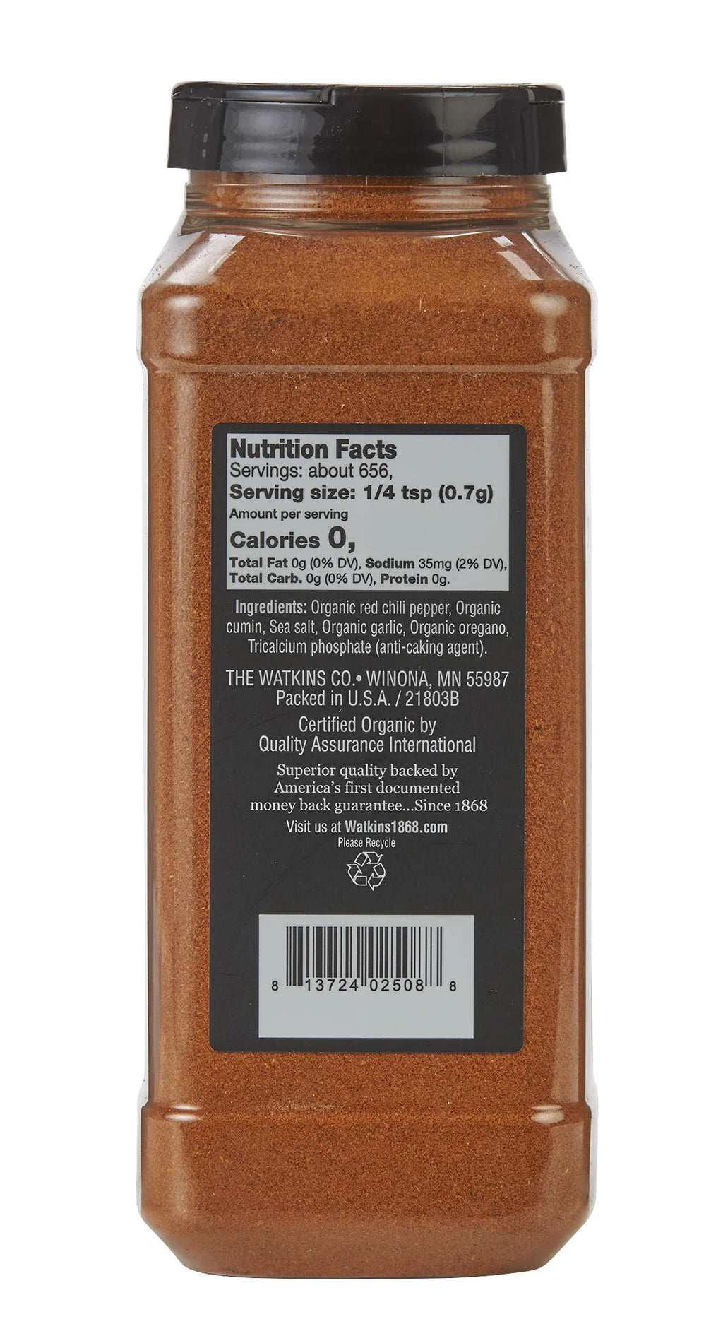 Organic Chili Powder, 16.1 Oz. (Plastic, Granules, Ambient, Shelf Stable, Fish Free)