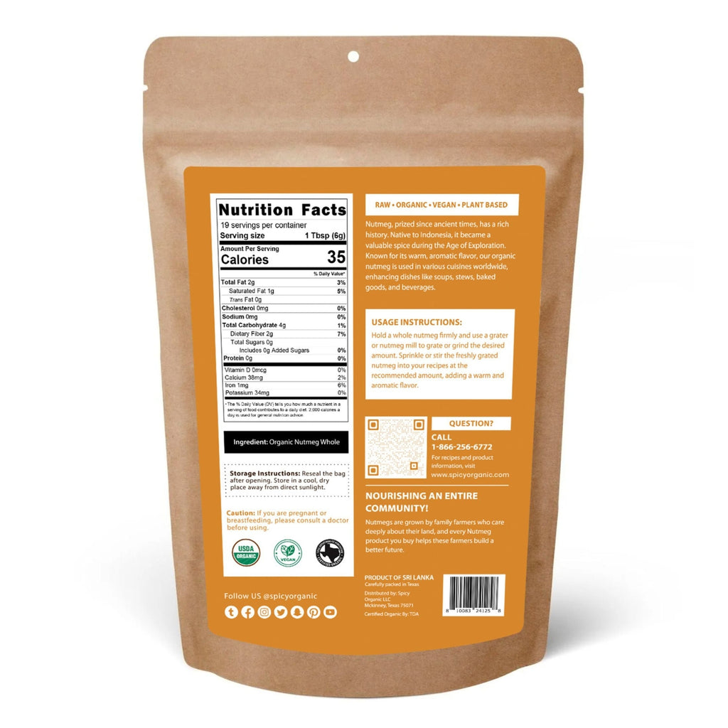 Organic Whole Nutmeg- USDA Certified-Culi