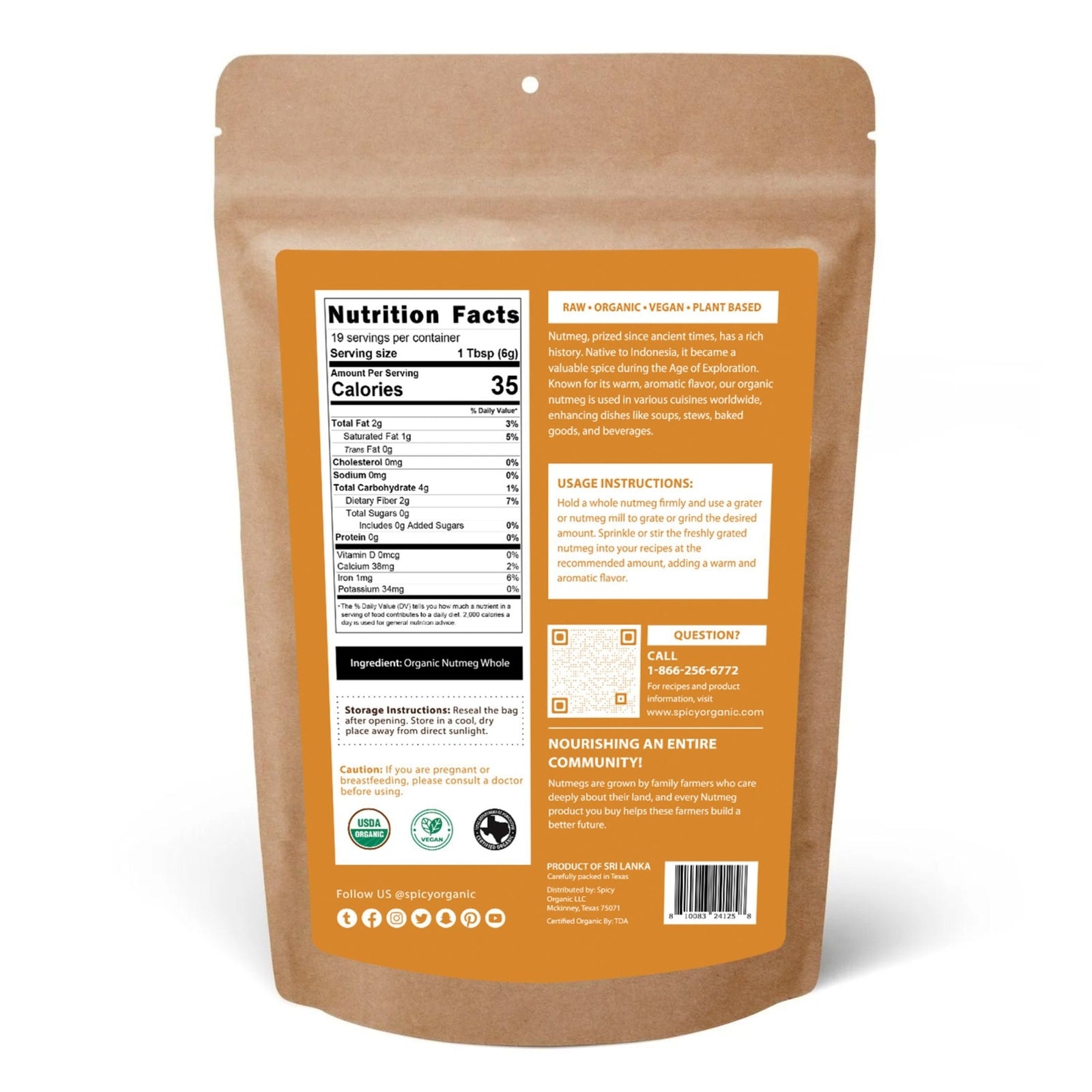 Organic Whole Nutmeg- USDA Certified-Culi