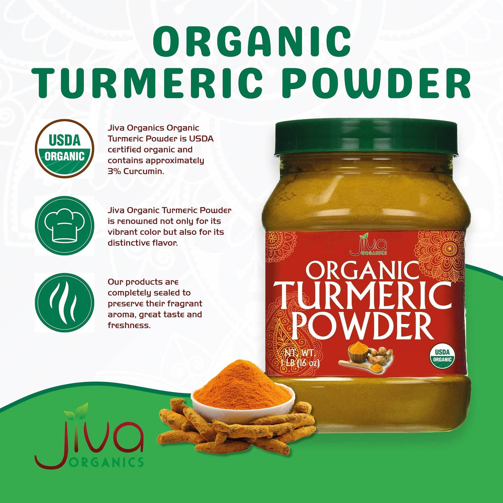 Organic Turmeric Powder - 1LB Jar - 100% Raw W/Curcumin from India - by Jiva