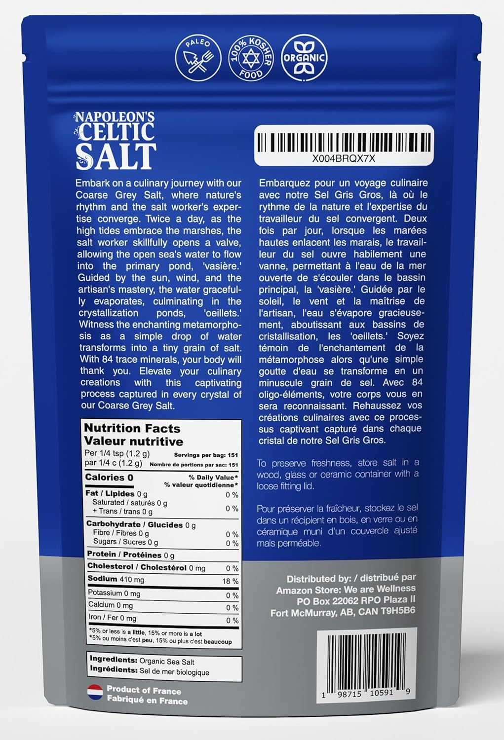 Napoleon'S Celtic Organic 82 Minerals Sea Salt Coarse, French Sea Salt, Grey Sal