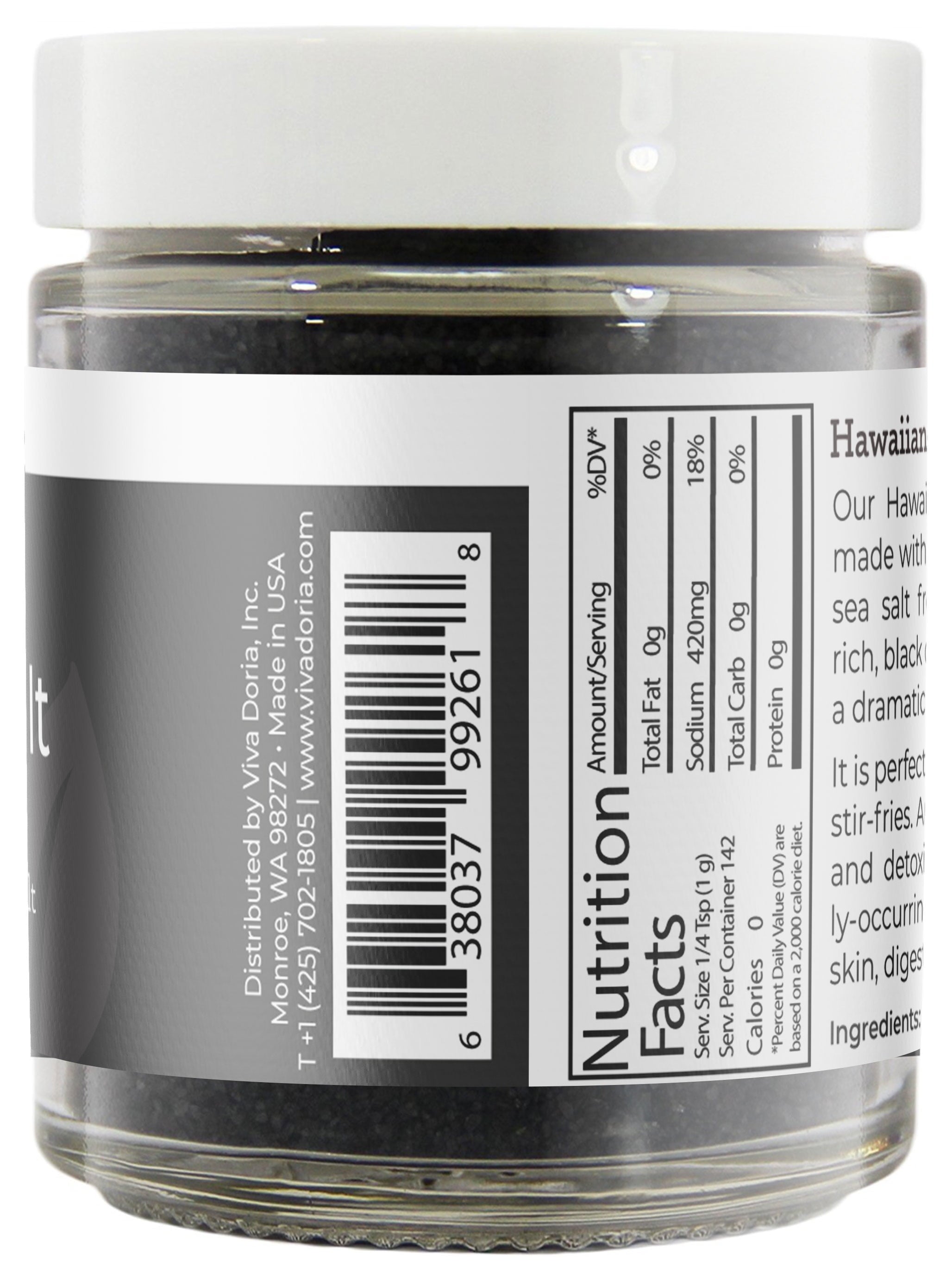 Hawaiian Black Lava Salt (Fine Grain) Black Sea Salt (5 Oz Glass Jar)