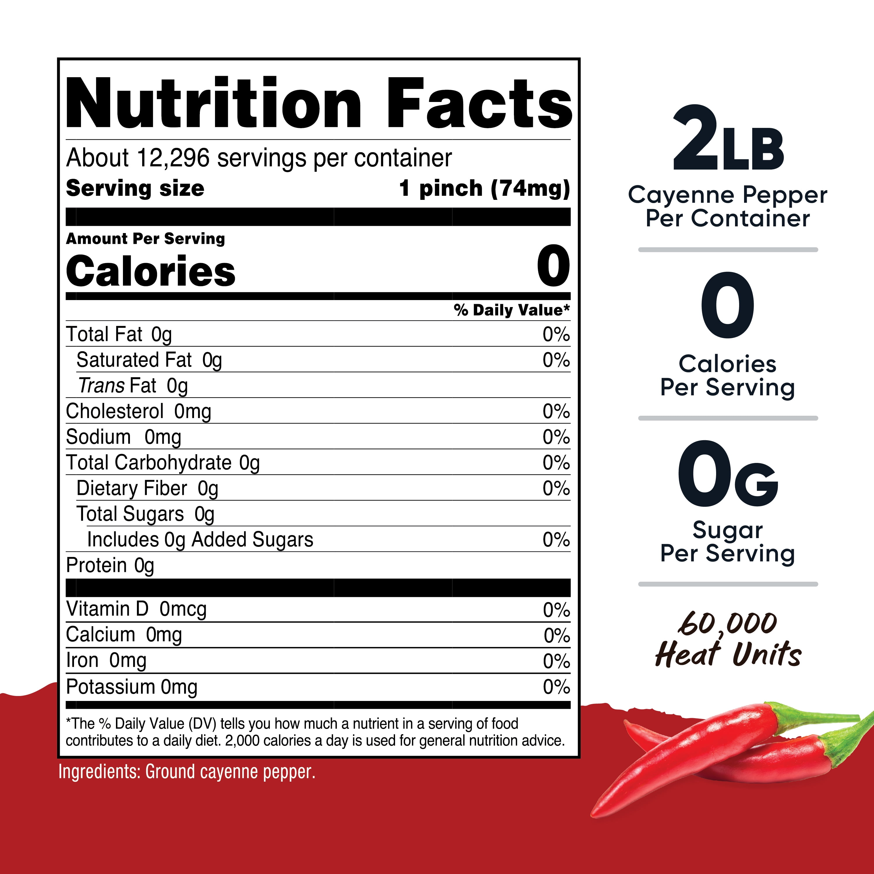 Cayenne Pepper (Ground Red Pepper Powder) 60,000 Heat Units - Vegan, Gluten-Free, Gmo-Free