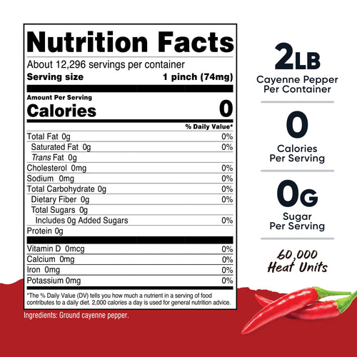 Cayenne Pepper (Ground Red Pepper Powder) 60,000 Heat Units - Vegan, Gluten-Free, Gmo-Free