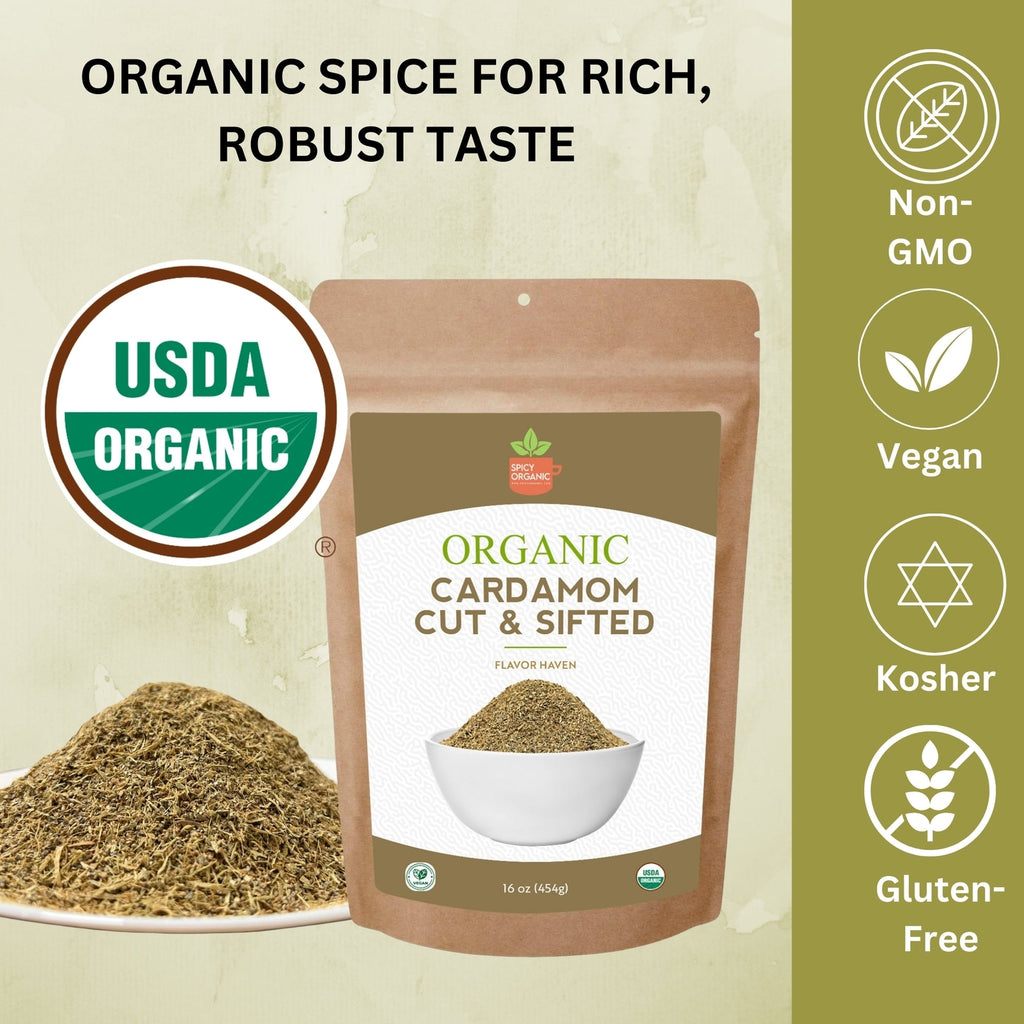 Organic Cut & Sifted Cardamom- Pure Flavor Boost for Beverges, Cooking & Baking