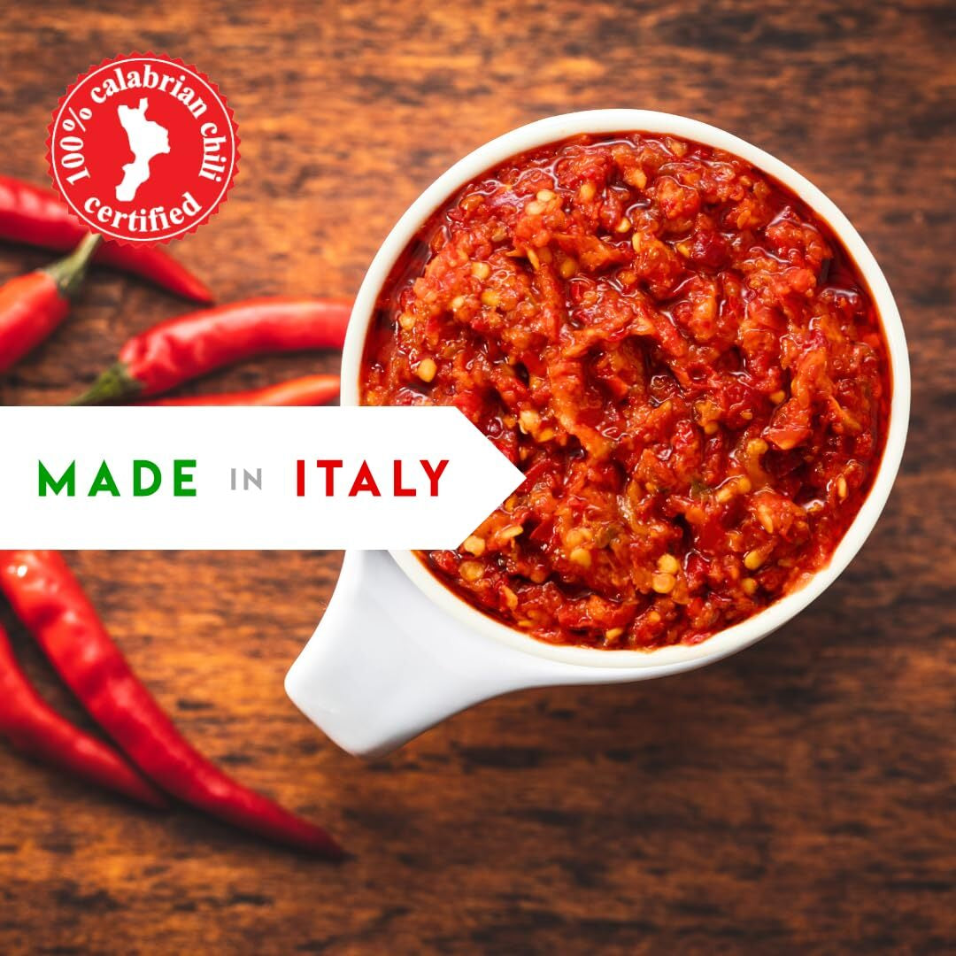 Crushed Calabrian Chili Peppers Paste, 9.8 Oz (280 G) Spread, Chopped, Grown And