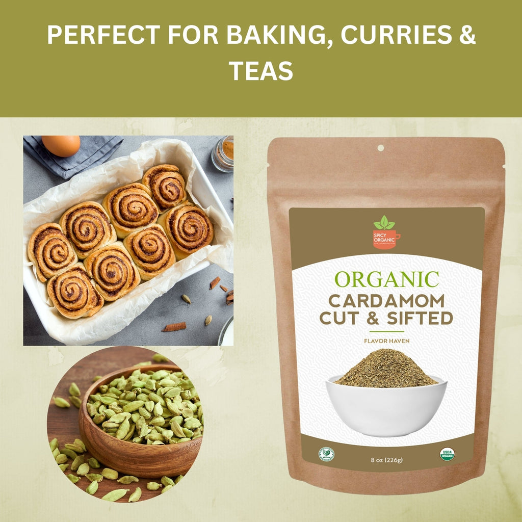 Organic Cut & Sifted Cardamom- Pure Flavor Boost for Beverges, Cooking & Baking
