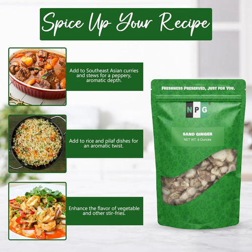 Dried Galangal Root Sand Ginger Sliced 8 Ounce, Natural NON GMO Kulinjan Alpinia Galanga Chinese Galangal Sand Ginger Slices, Herb Spices for Tom Yum and Tom Kha Soups