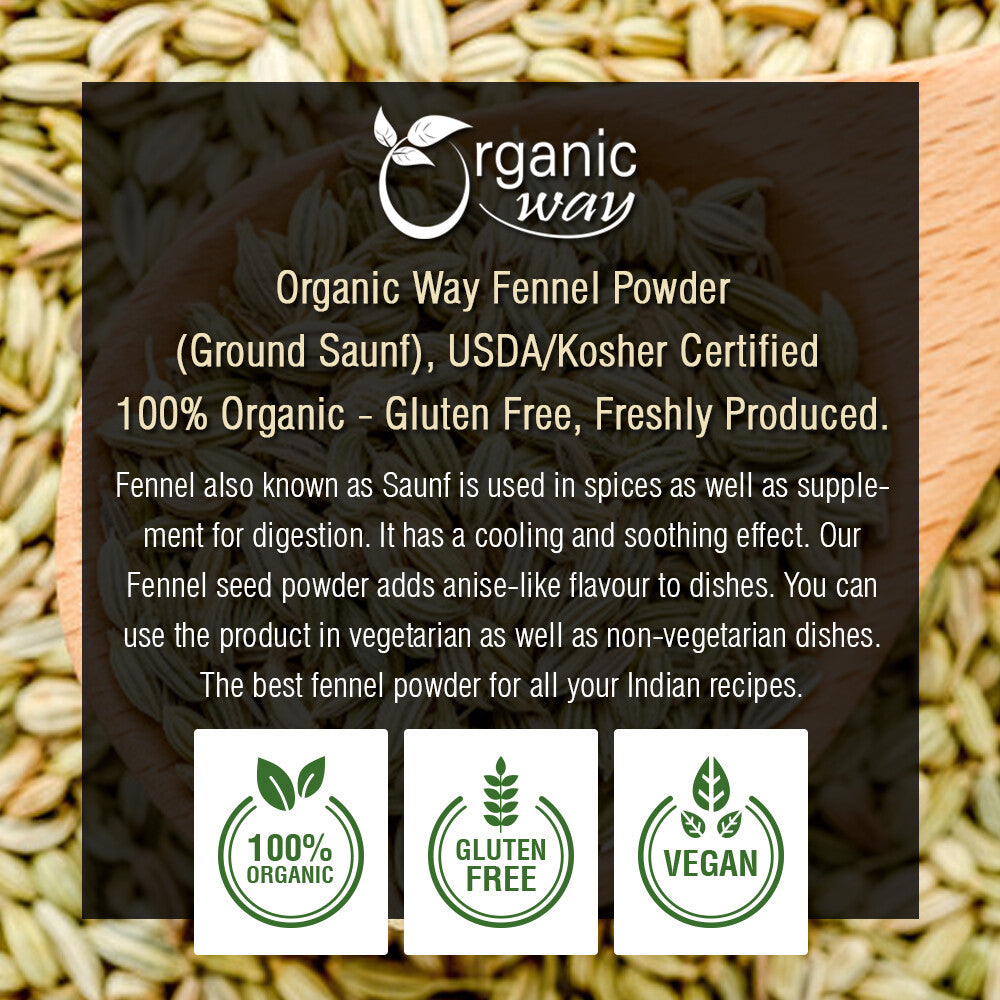 Organic Way Fennel Seed Powder- Gluten Free | USDA Certified 8 Oz (227 G)