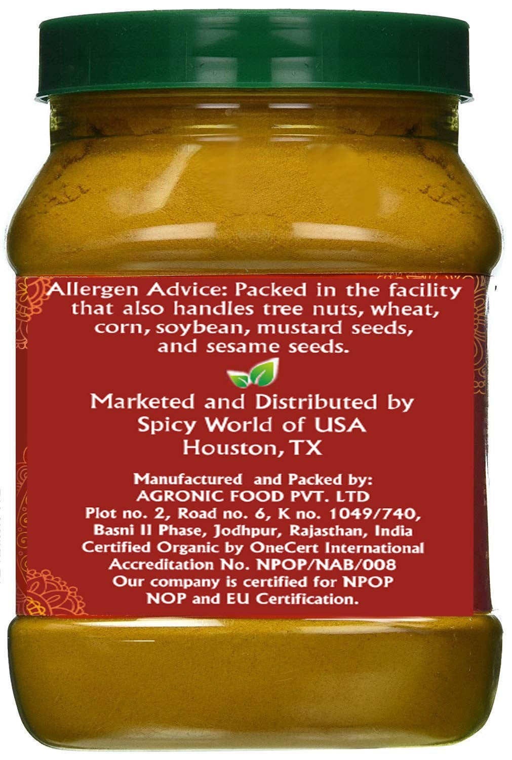 Organic Turmeric Powder - 1LB Jar - 100% Raw W/Curcumin from India - by Jiva
