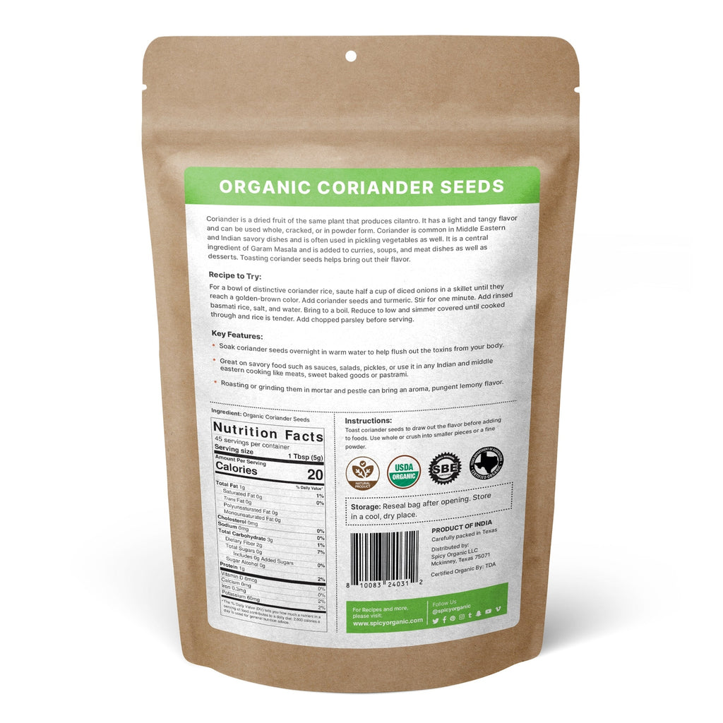 Organic Coriander Seeds-Non-Gmo, USDA Certifed Organic Aromatic and Nutty Flavor