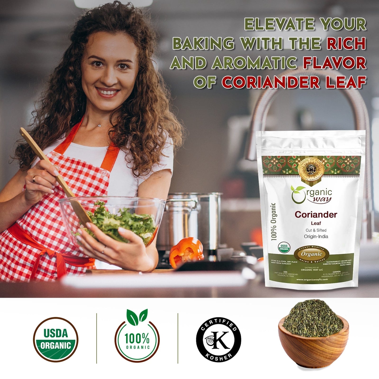 Organic Way Coriander Leaves/ Cilantro Leaves Cut and Sifted
