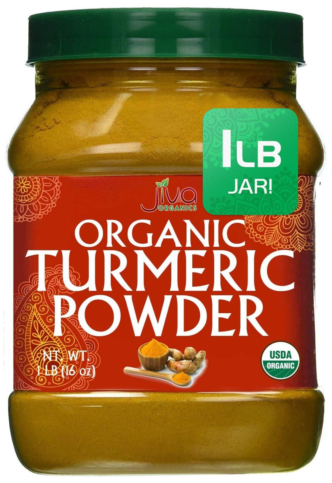 Organic Turmeric Powder - 1LB Jar - 100% Raw W/Curcumin from India - by Jiva