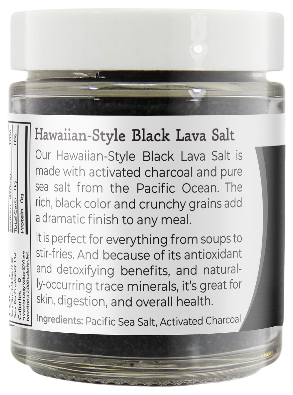 Hawaiian Black Lava Salt (Fine Grain) Black Sea Salt (5 Oz Glass Jar)